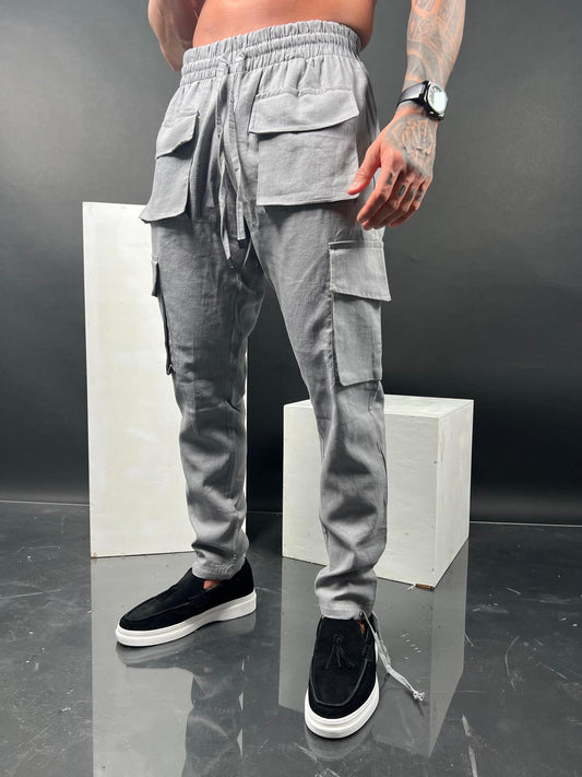 Mens Linen Cargo Pants