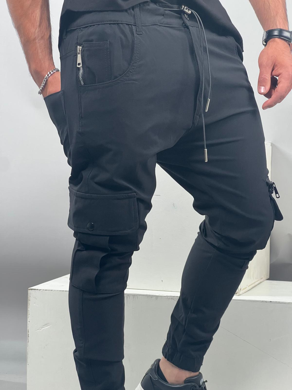 Men's Parachute Cargo Pants with Zippered Pockets and Elastic Cuffs MODEL-SW63