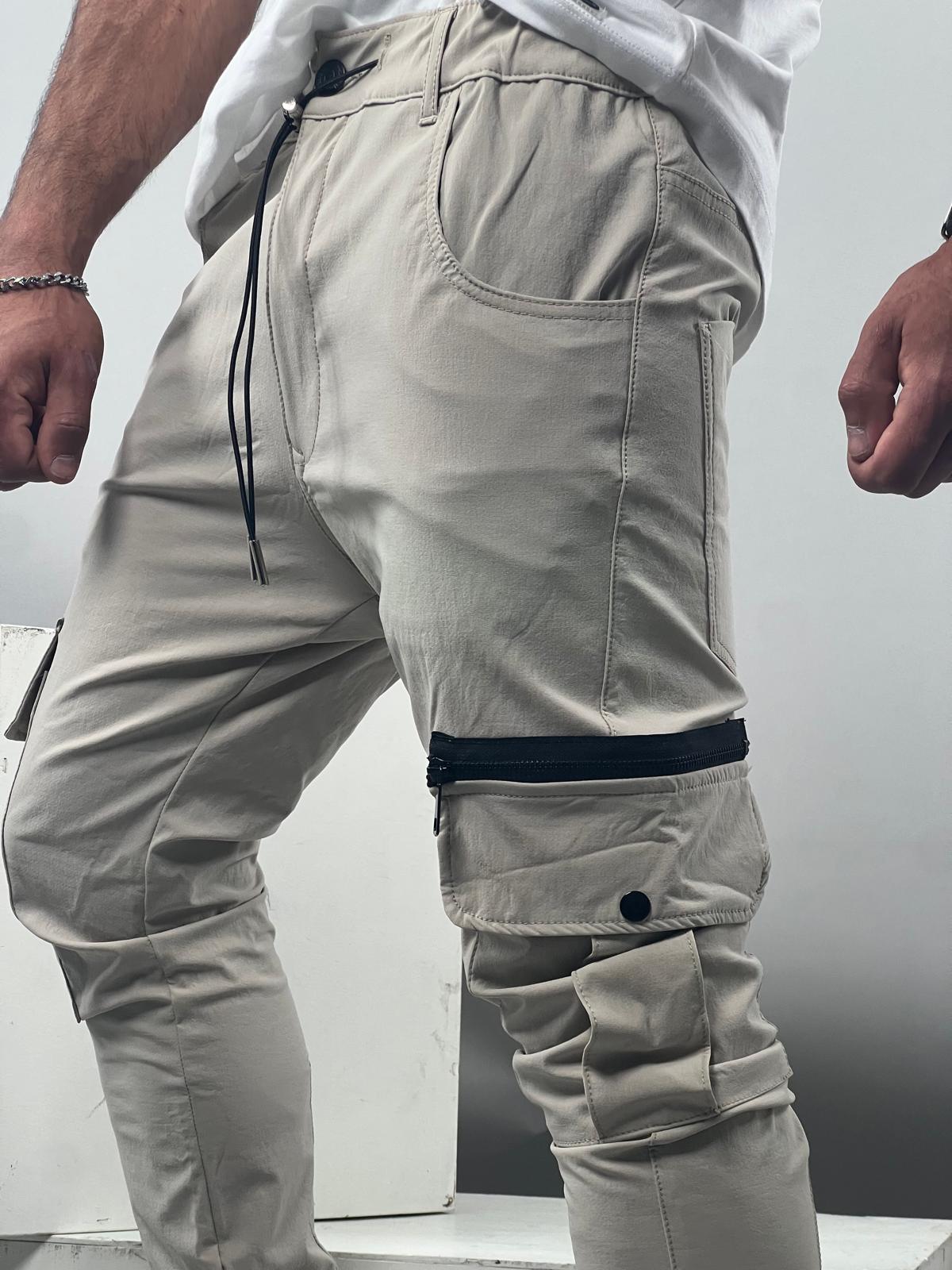 Men's Parachute Cargo Pants with Zippered Pockets and Elastic Cuffs MODEL-SW63