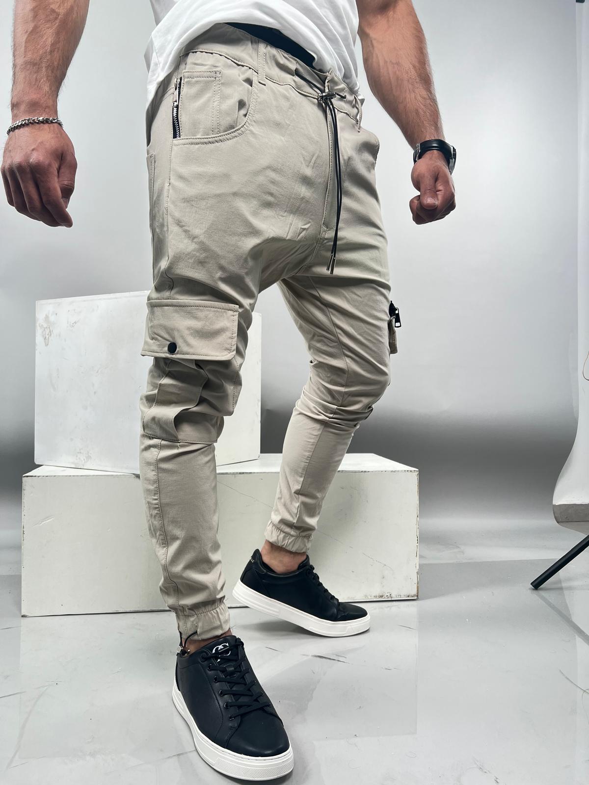 Men's Parachute Cargo Pants with Zippered Pockets and Elastic Cuffs MODEL-SW63