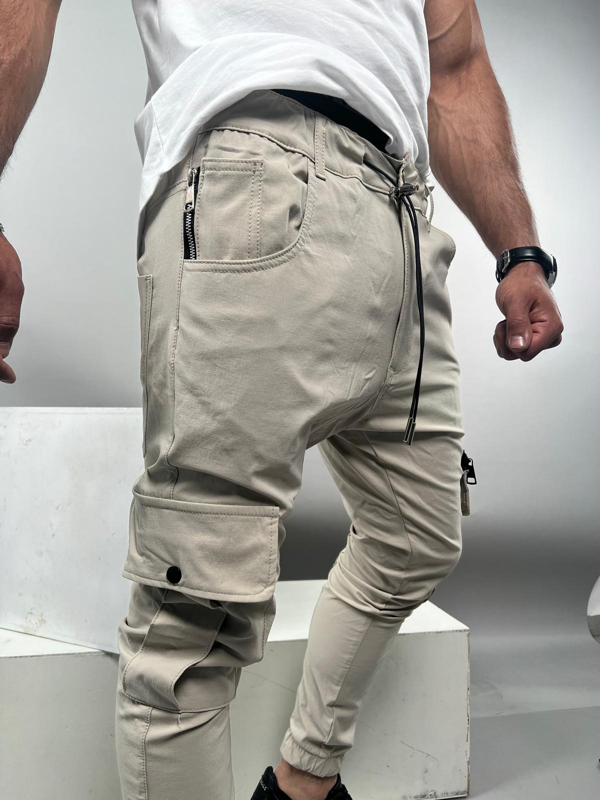 Men's Parachute Cargo Pants with Zippered Pockets and Elastic Cuffs MODEL-SW63