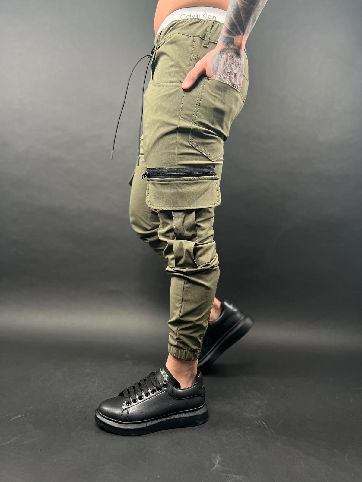 Men's Parachute Cargo Pants with Zippered Pockets and Elastic Cuffs MODEL-SW63