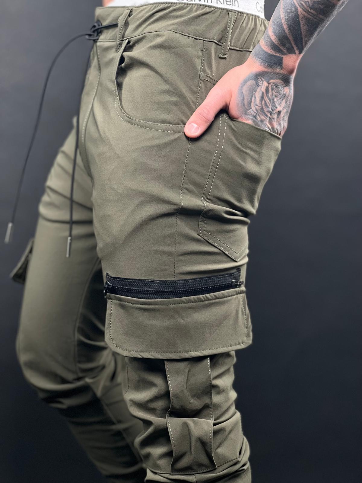 Men's Parachute Cargo Pants with Zippered Pockets and Elastic Cuffs MODEL-SW63