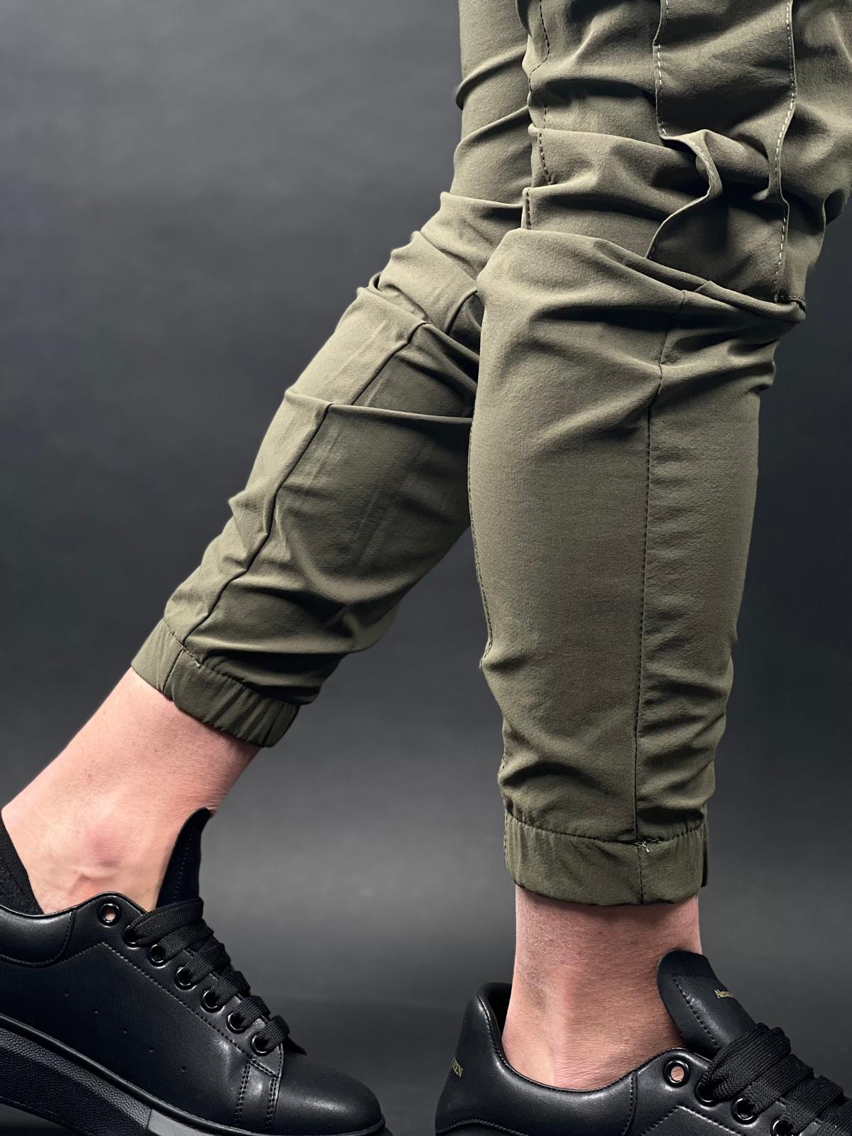 Men's Parachute Cargo Pants with Zippered Pockets and Elastic Cuffs MODEL-SW63