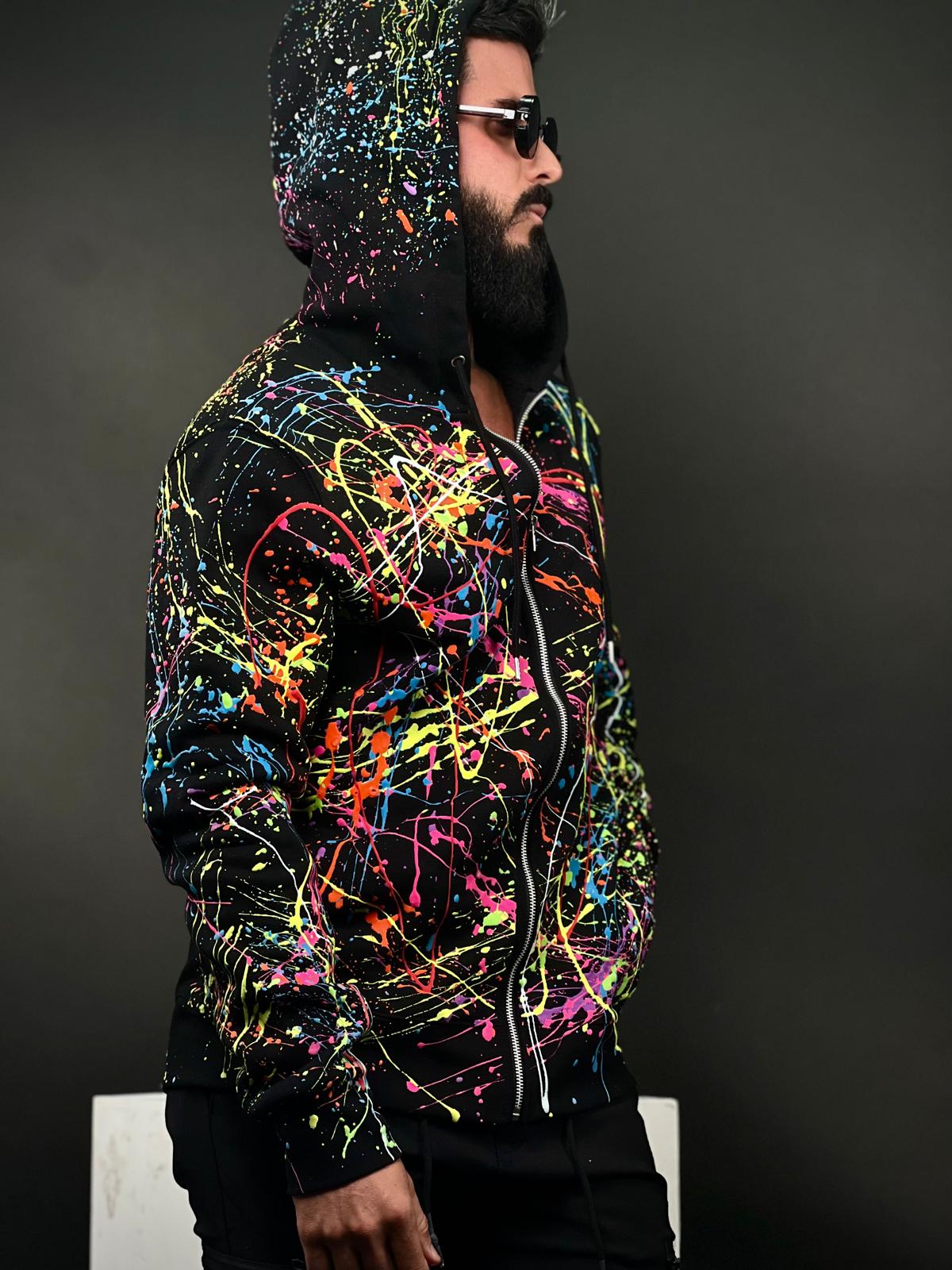 Unisex Handmade Hoodie with Glow-in-the-Dark Paint Splatter – Part of the Exclusive Halloween Collection