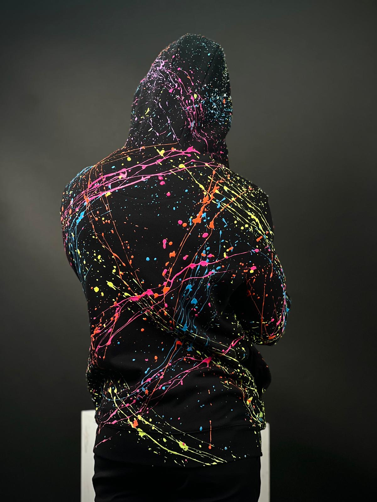 Unisex Handmade Hoodie with Glow-in-the-Dark Paint Splatter – Part of the Exclusive Halloween Collection