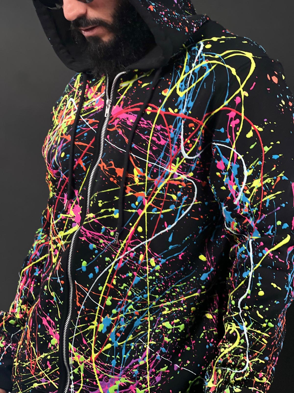 Unisex Handmade Hoodie with Glow-in-the-Dark Paint Splatter – Part of the Exclusive Halloween Collection