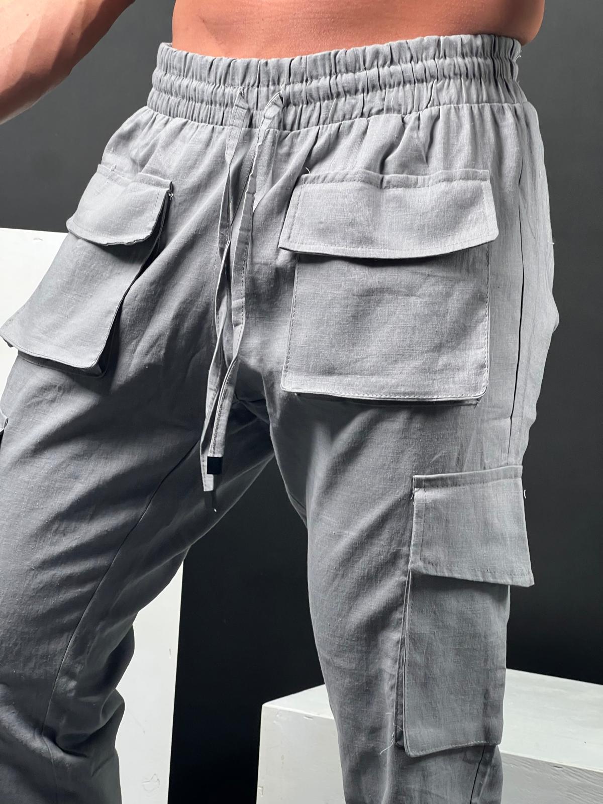 Mens Linen Cargo Pants