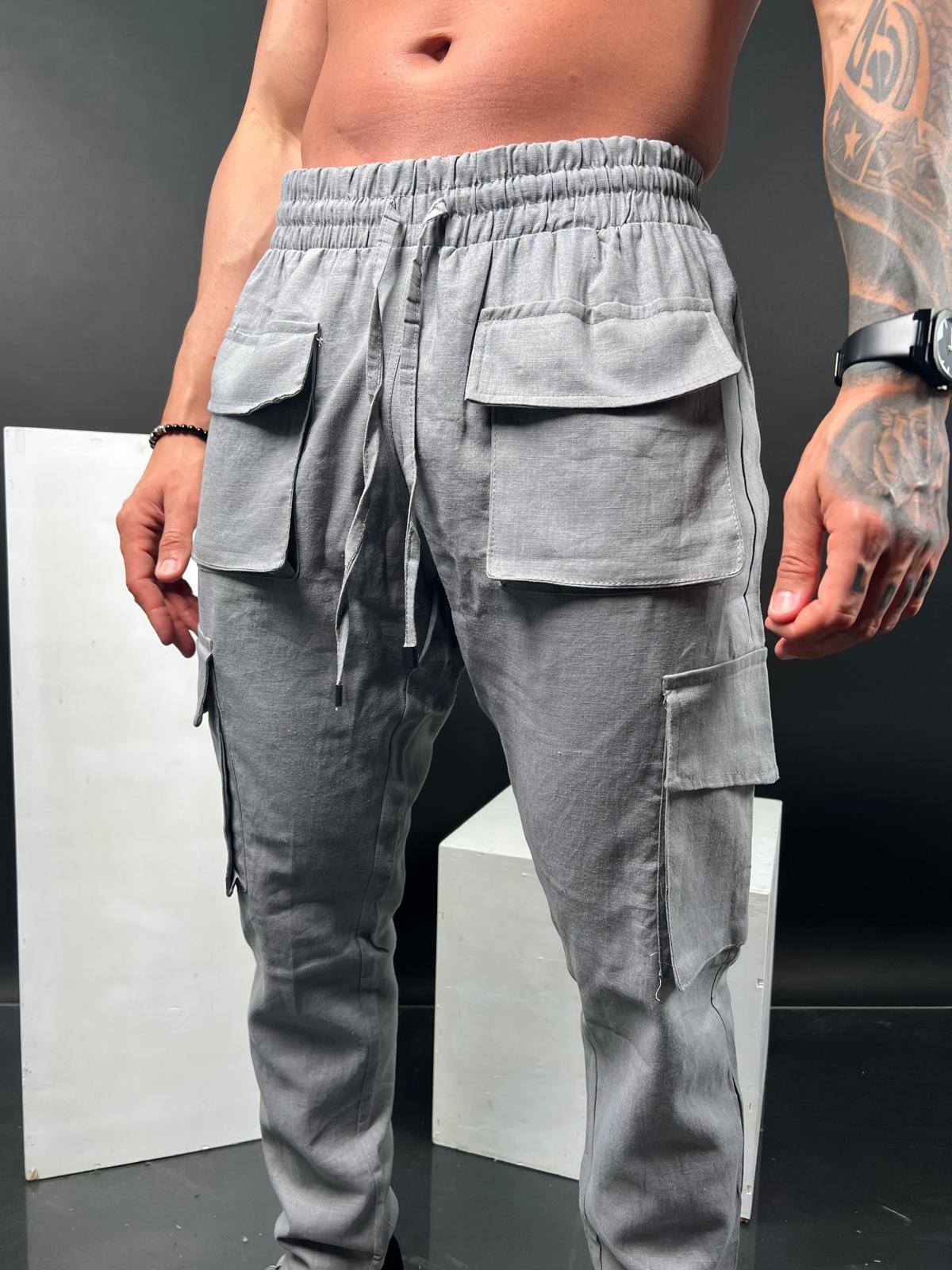 Mens Linen Cargo Pants