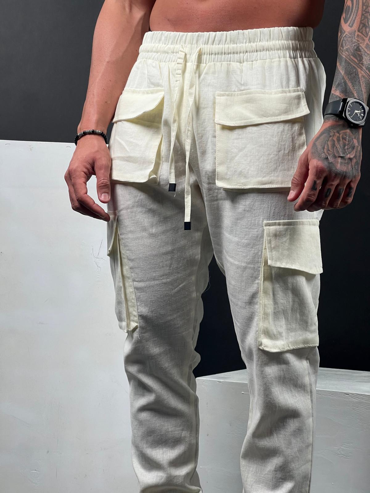 Mens Linen Cargo Pants