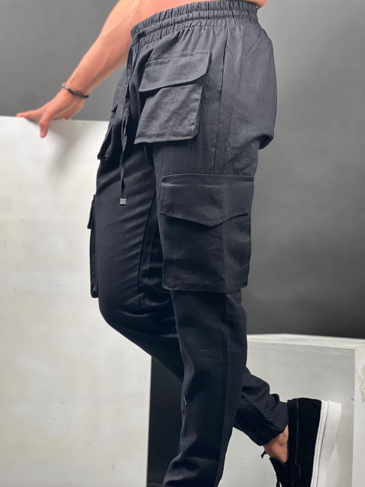 Mens Linen Cargo Pants