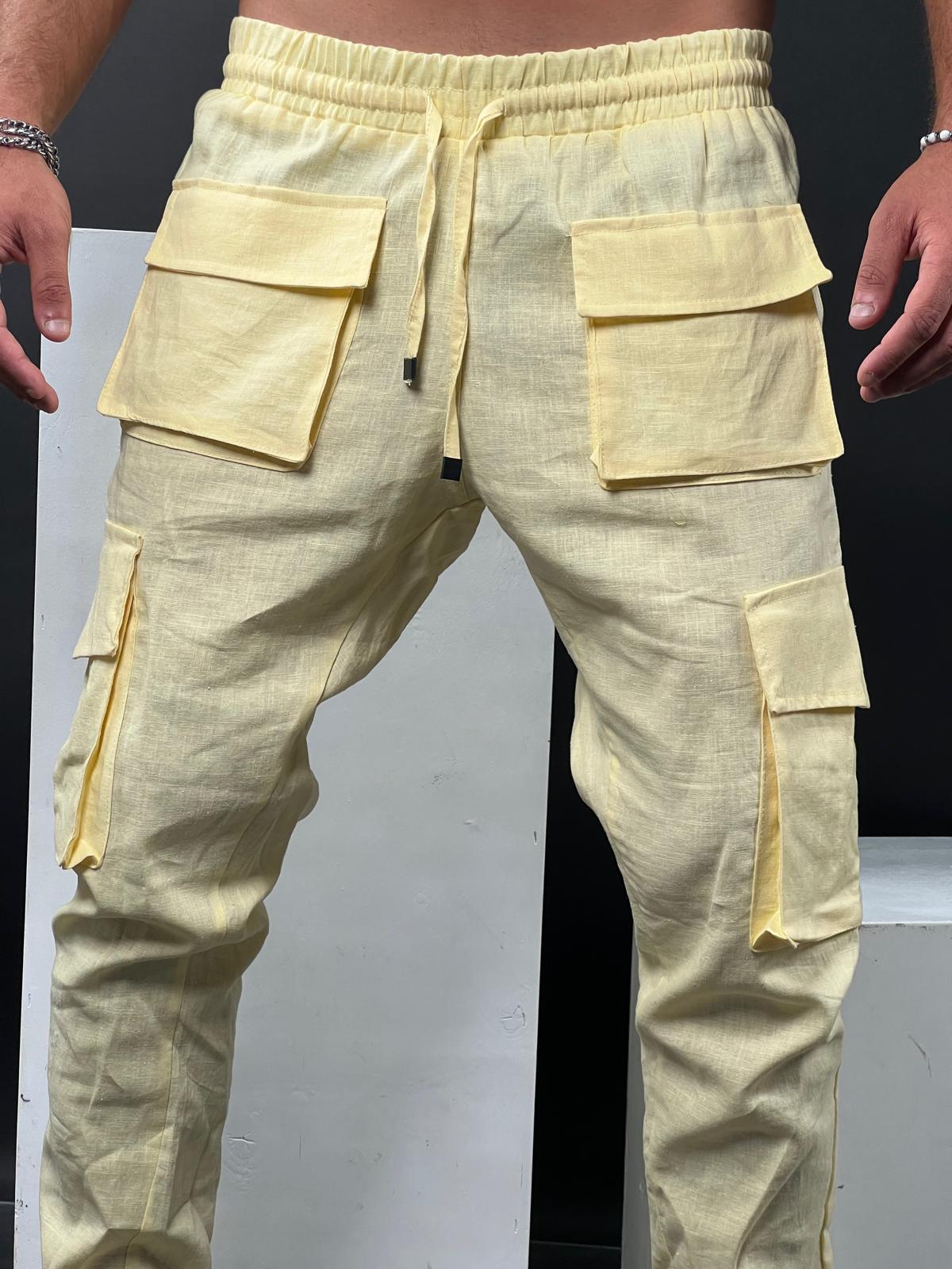 Mens Linen Cargo Pants