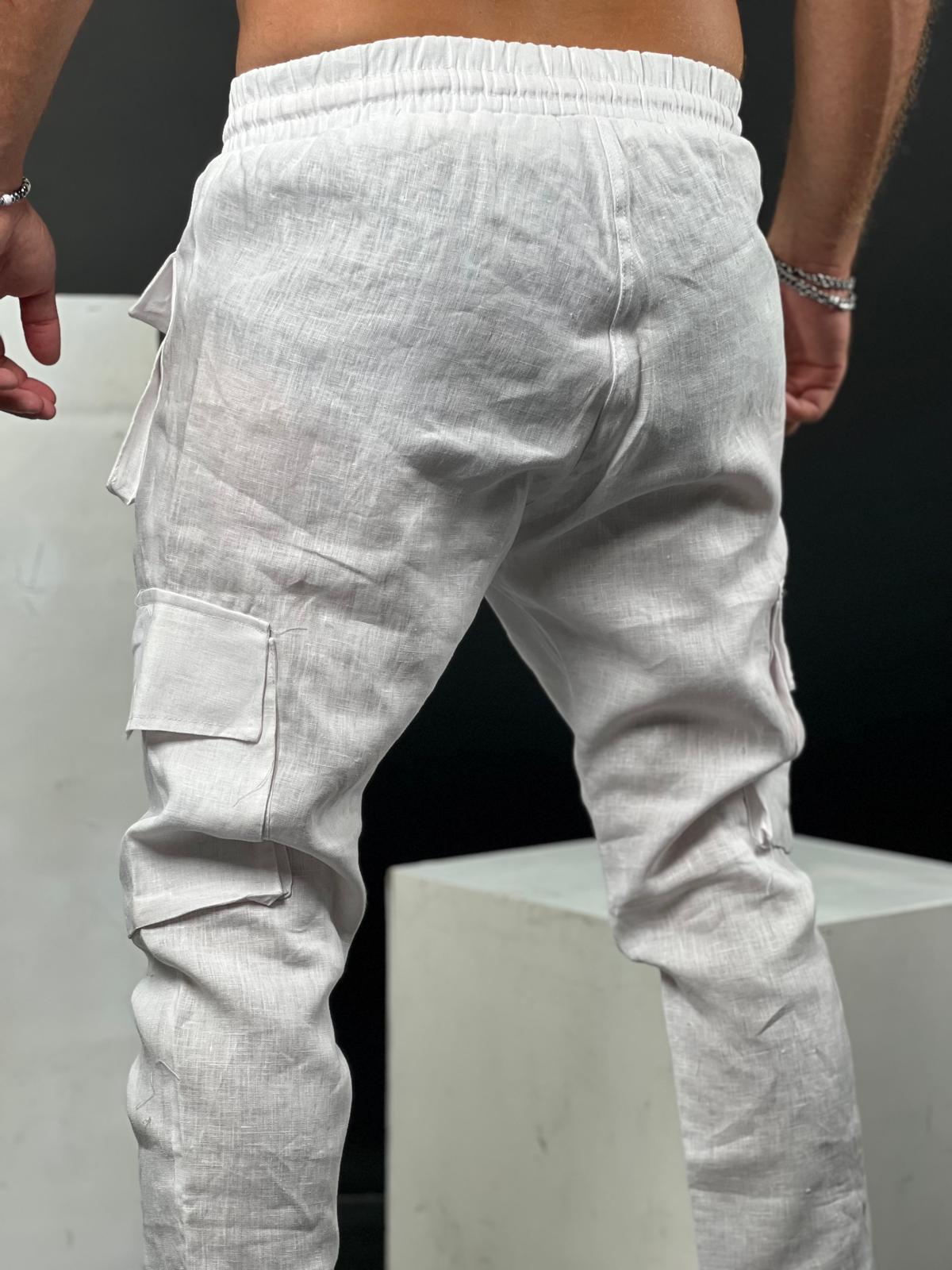 Mens Linen Cargo Pants