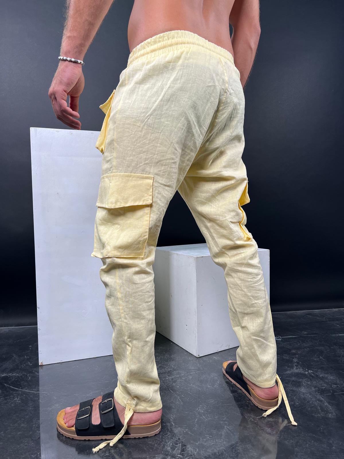 Mens Linen Cargo Pants